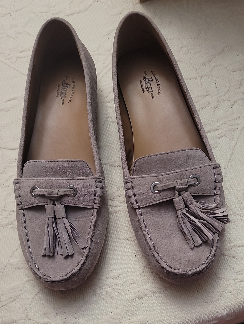 Bass Taupe Suede Tassel Loafers